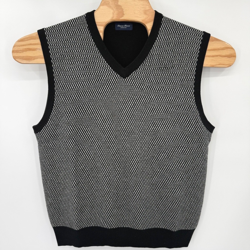 Linea Rosso Sweater Vest Mens XL Black Gray Signature Merino Wool Blend V-Neck